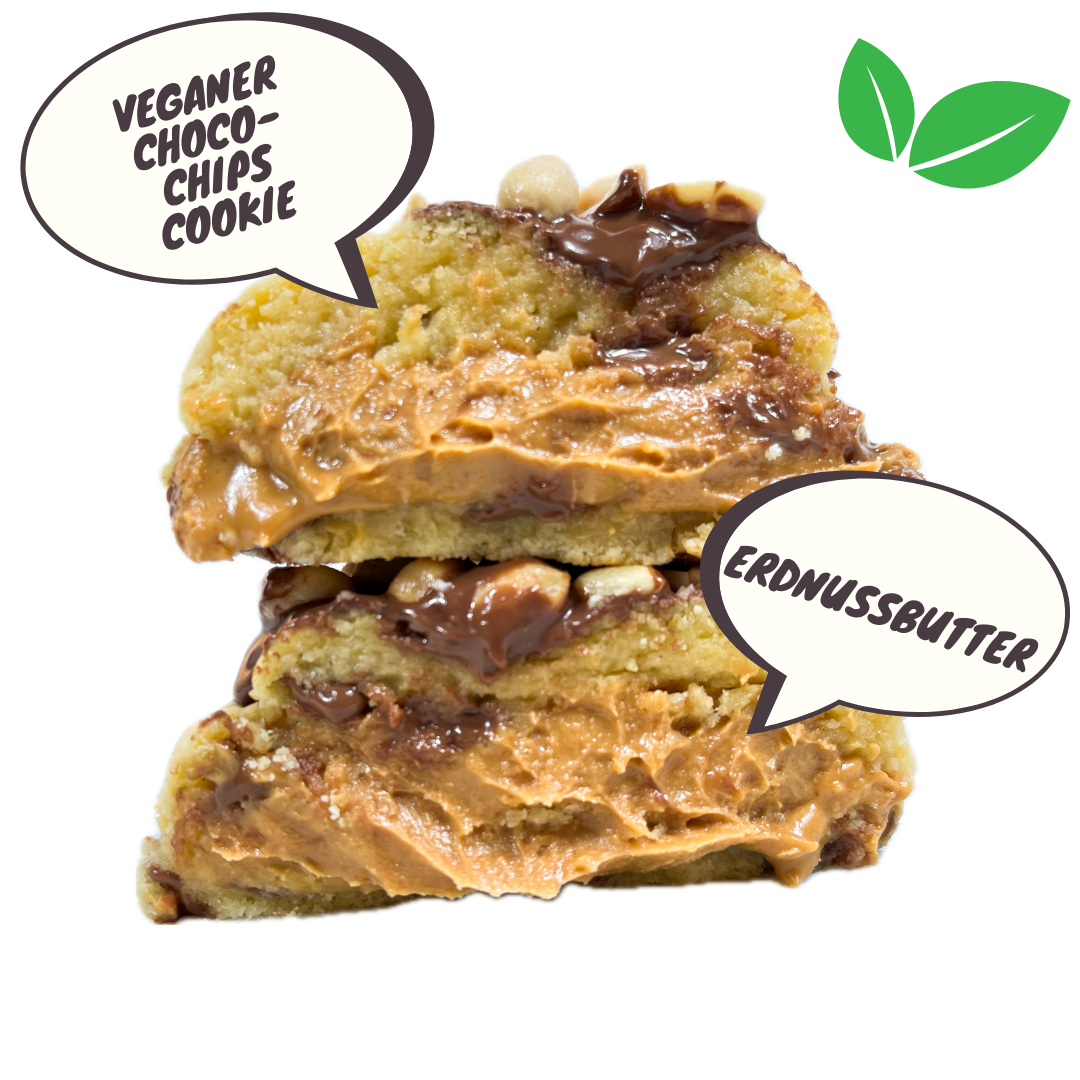 Peanut Butter - 200g veganer Choco Chip Cookie gefüllt mit Erdnussbutter
