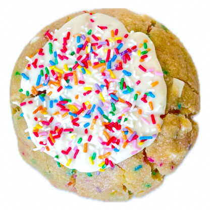 200g Birthday Cake Cookie.
Gefüllt mit weißer Schokolade.