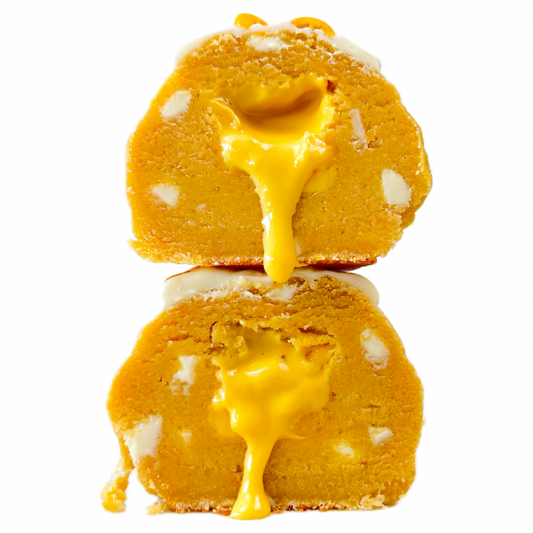 200g White Chocolate Mango Cookie.
Gefüllt mit Mango-Creme.