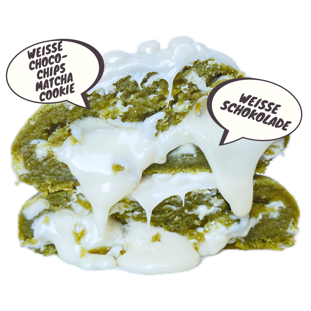 200g Weisse Choco-Chips Matcha Cookie.
Gefüllt mit weißer Schokolade.