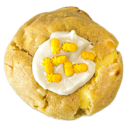 200g White Chocolate Ananas Cookie.
Gefüllt mit Ananas-Kokos-Creme.