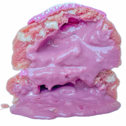 200g Pinker Cookie mit weissen Choco-Chips.
Gefüllt mit Ruby-Schokolade.