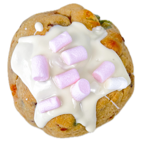 S'mores Monster Cookie - Choco Chips Marshmallow Butterkeks Monster Cookie gefüllt mit Schokokuss getoppt mit weißer Glasur und Marshmallows